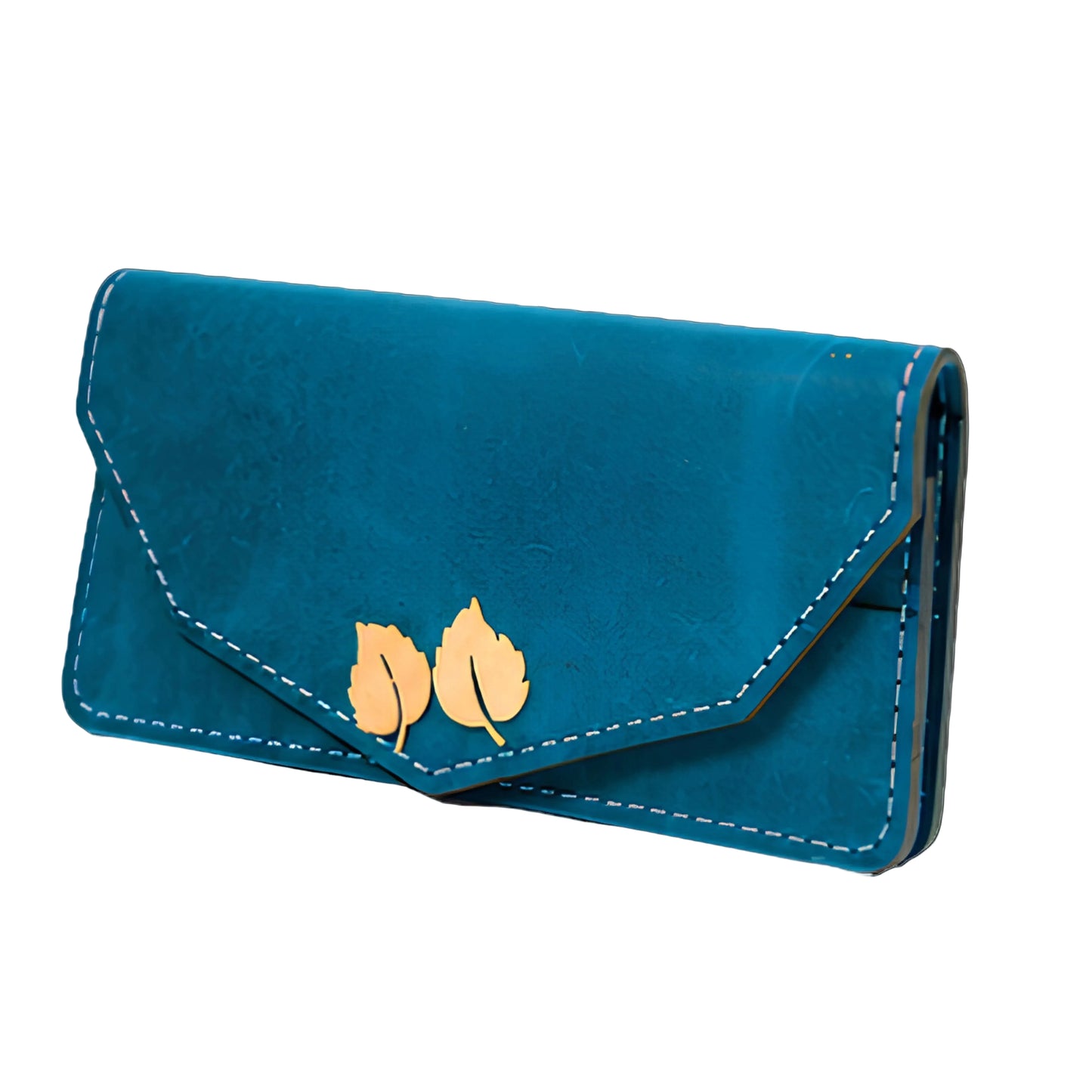 Azure Leaf Leather Clutch