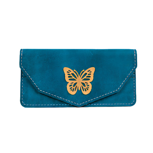 Azure Butterfly Leather Clutch