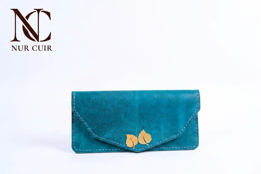 Azure Leaf Leather Clutch
