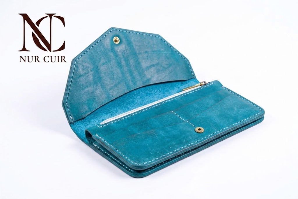 Azure Leaf Leather Clutch