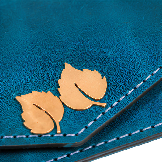 Azure Leaf Leather Clutch