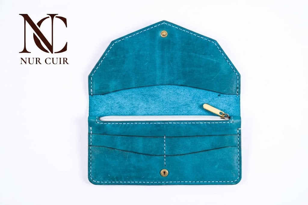 Azure Leaf Leather Clutch