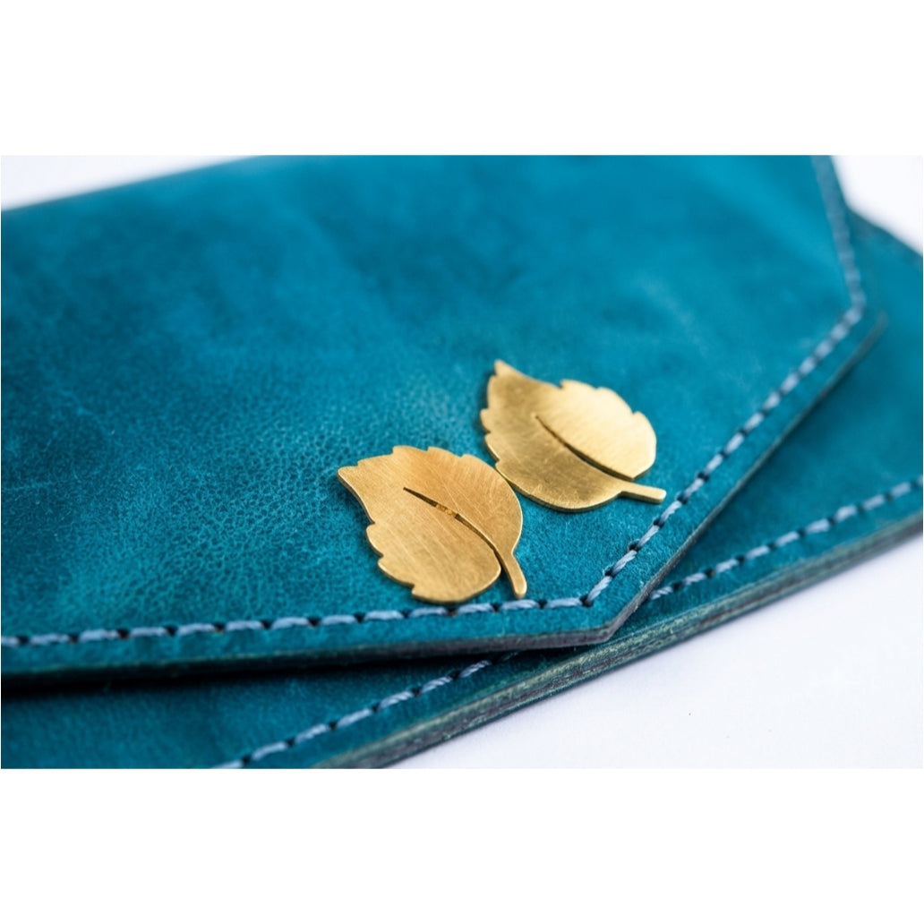 Azure Leaf Leather Clutch