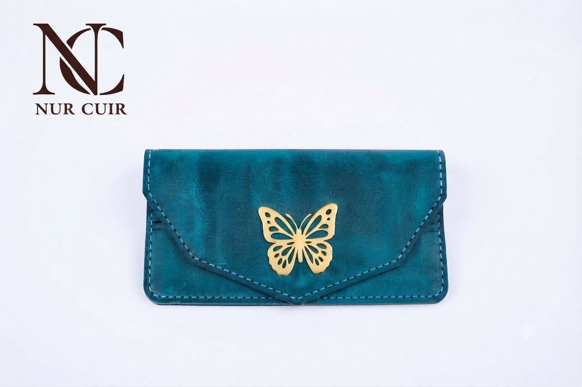 Azure Butterfly Leather Clutch