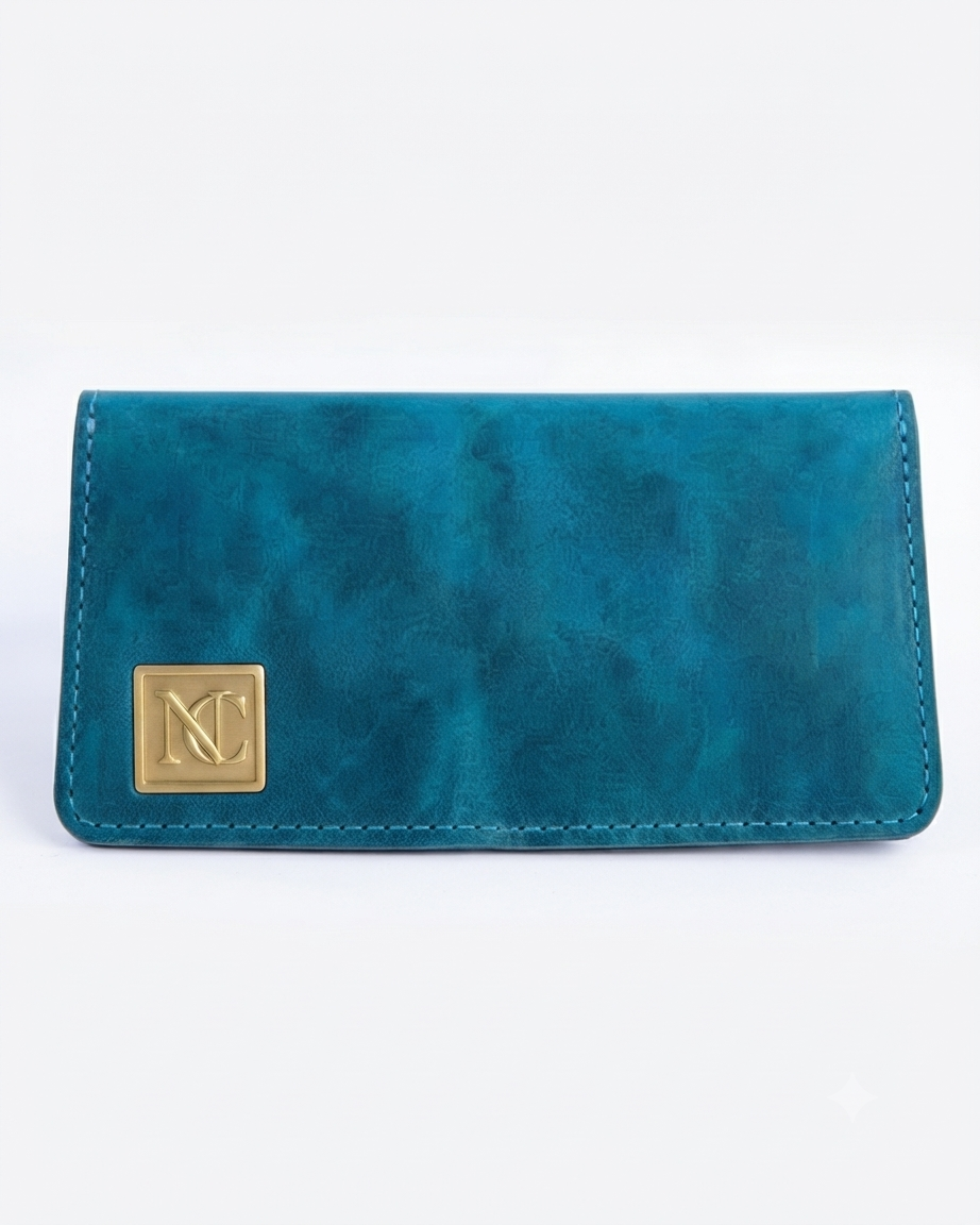 Azure Leaf Leather Clutch
