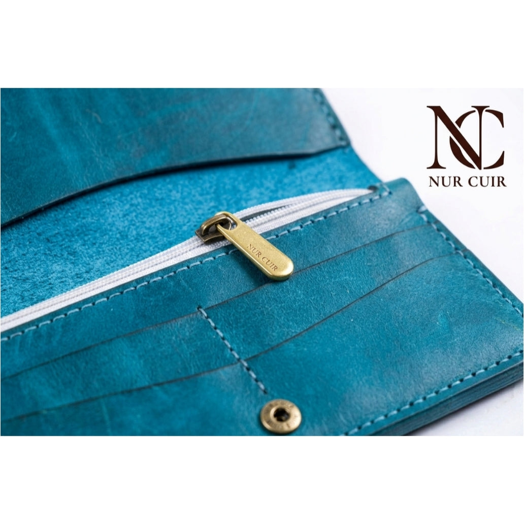 Azure Leaf Leather Clutch